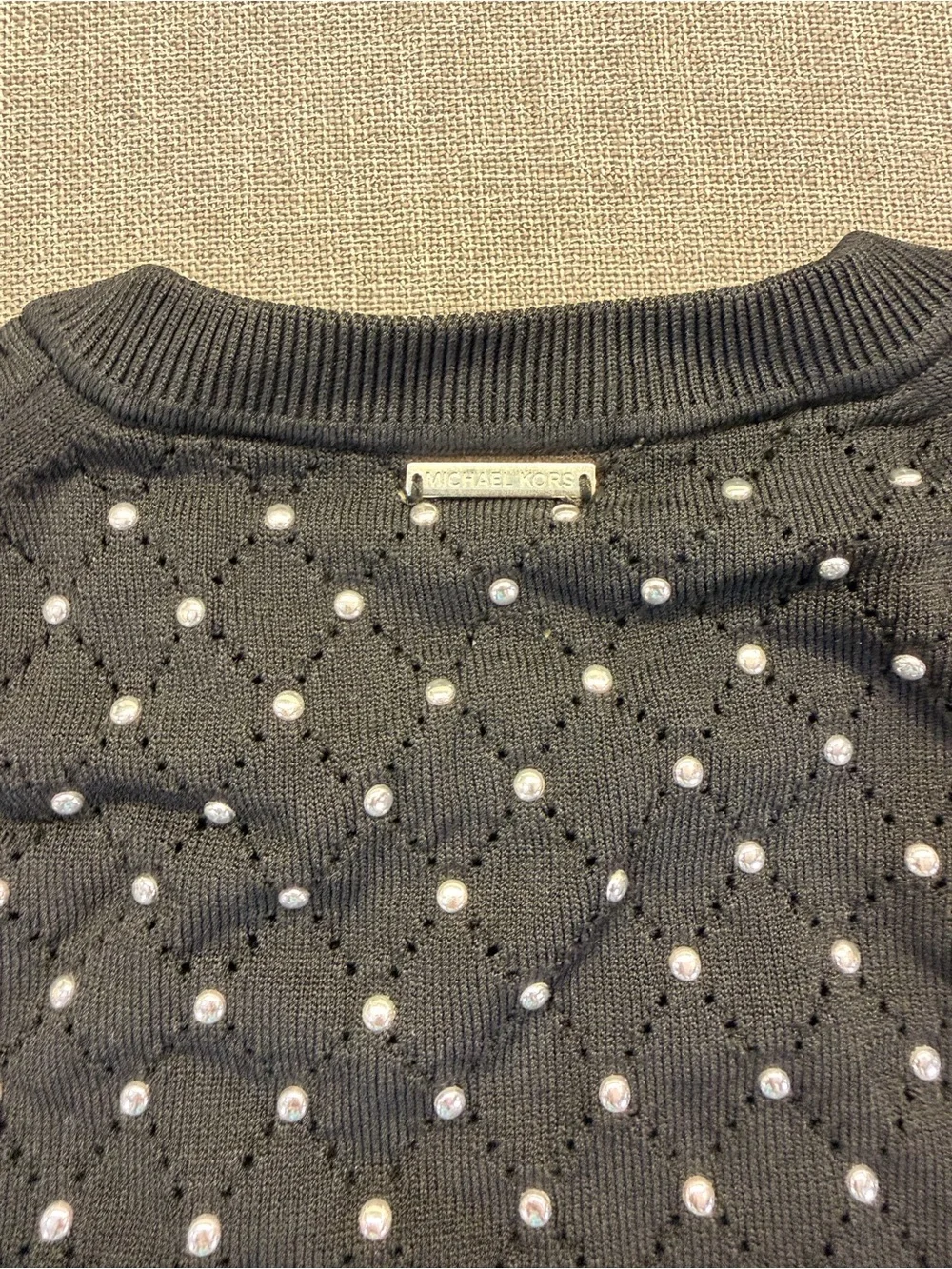 Michael Kors Black Crewneck Sweater with metal Stud Detail Small